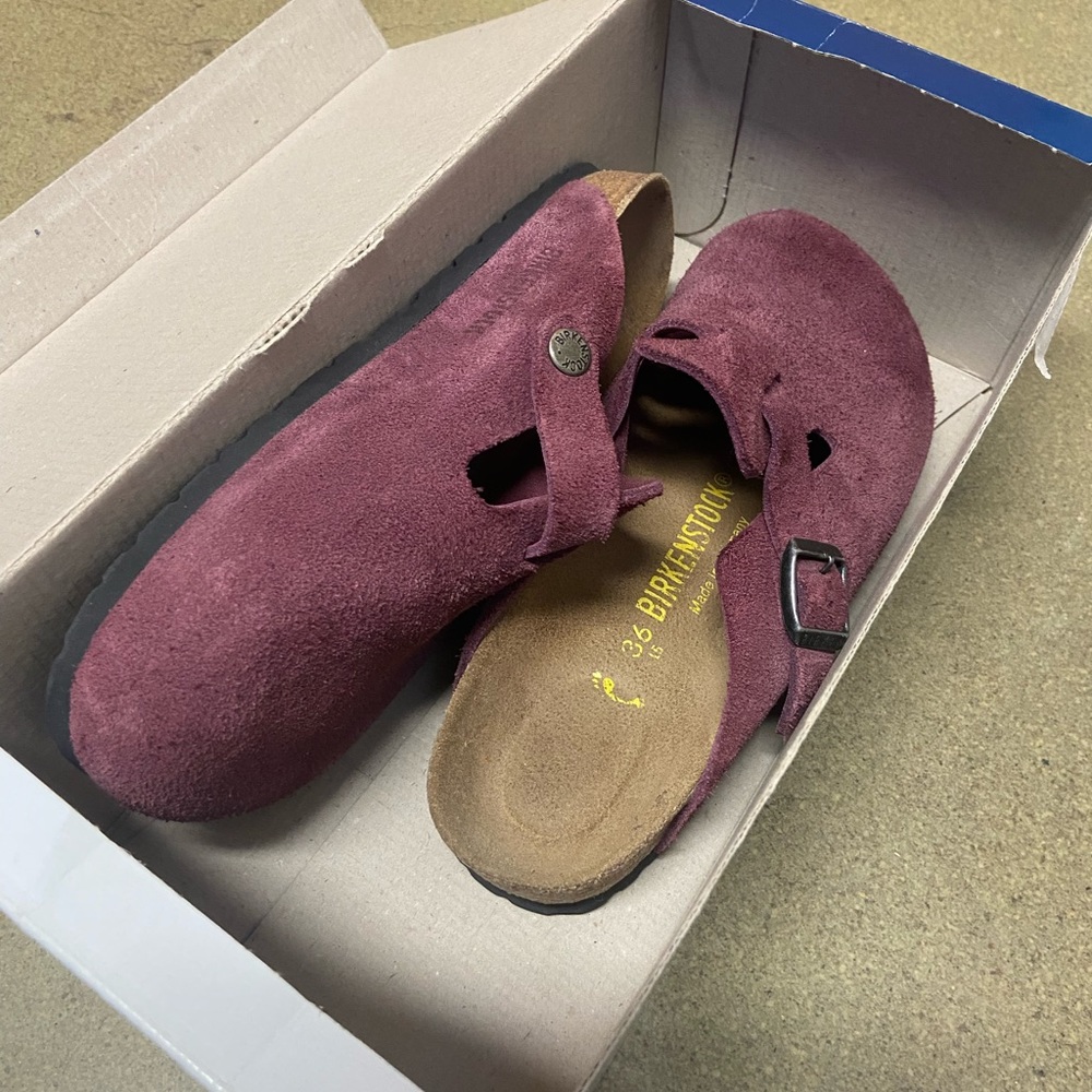 Brand New Suede Birkenstock Boston Clogs Size 36